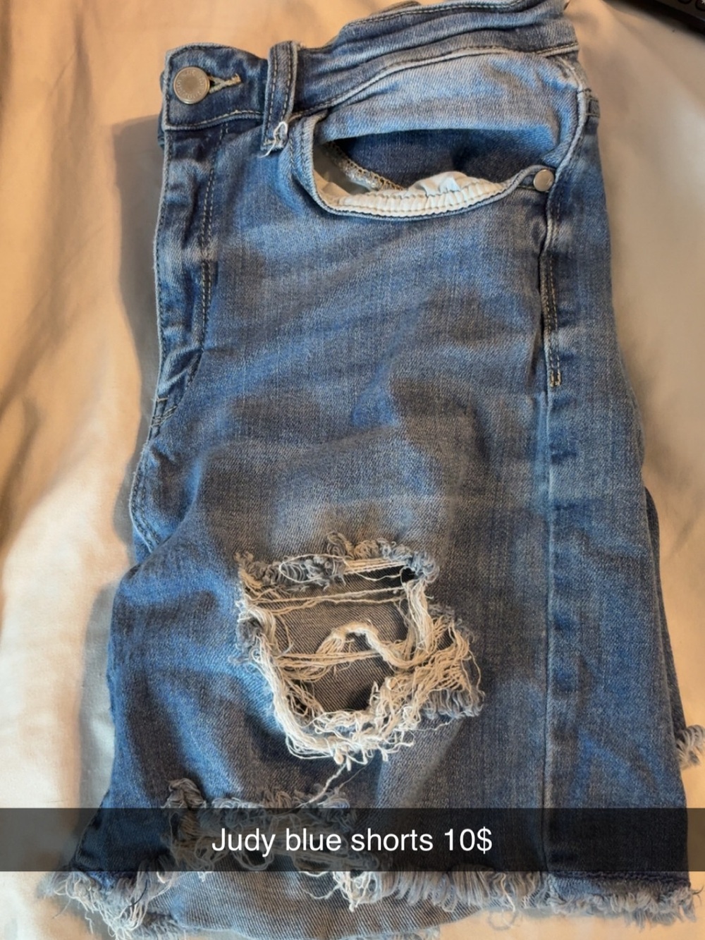 Judy Blue Light Blue Distressed Cropped Denim Shorts